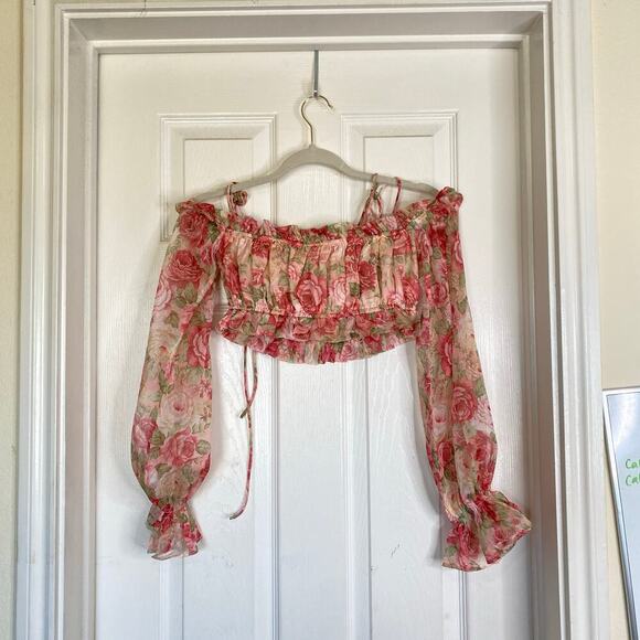 ALAMOUR Shailee Flare Skirt Set Rose Floral Pink Size Medium Romantic Girly - Picture 4 of 14